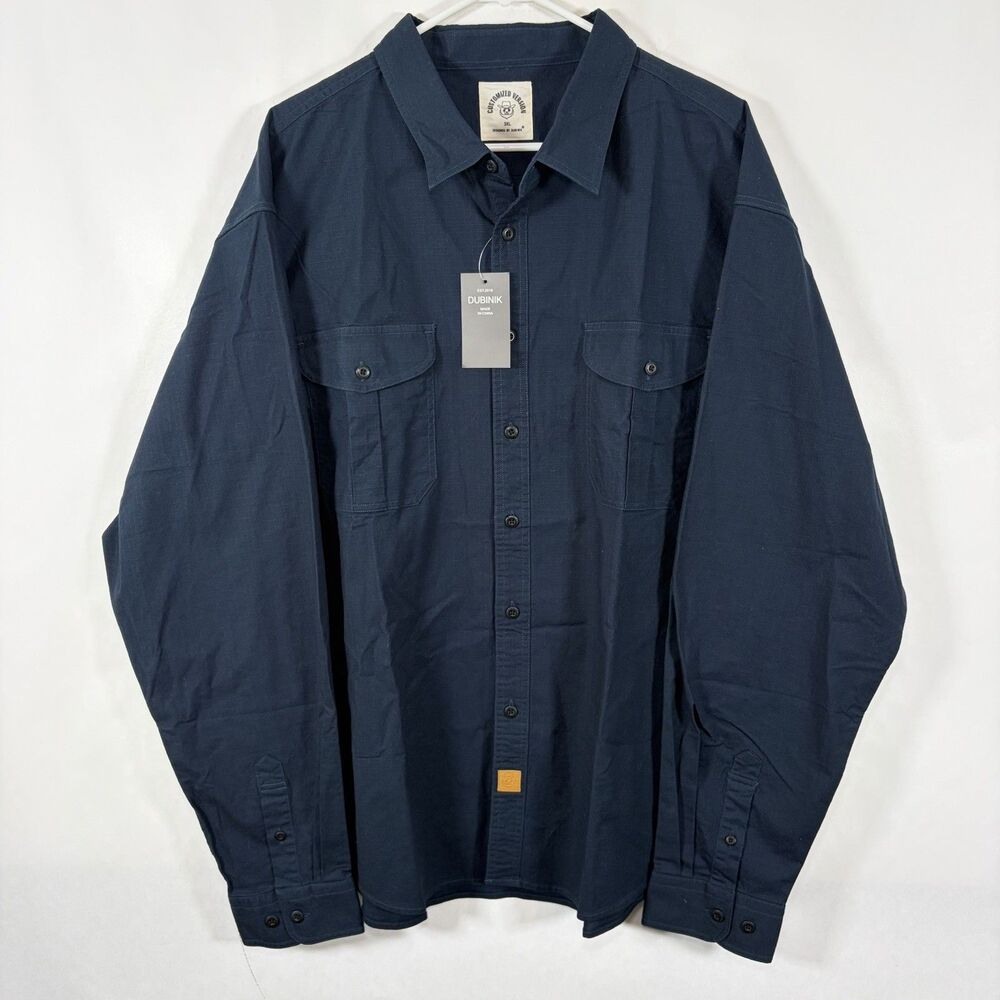 Dubinik Customized Version Button Up Long Sleeve Shirt Men 3XL Navy Workwear NWT